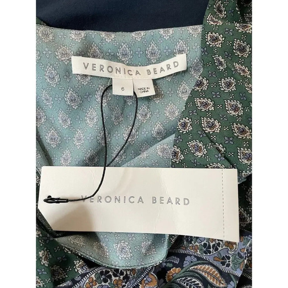 Veronica Beard Women’s Randa Silk Top Seaglass Multi Peplum Ruffle Floral Size 6 - Picture 4 of 10